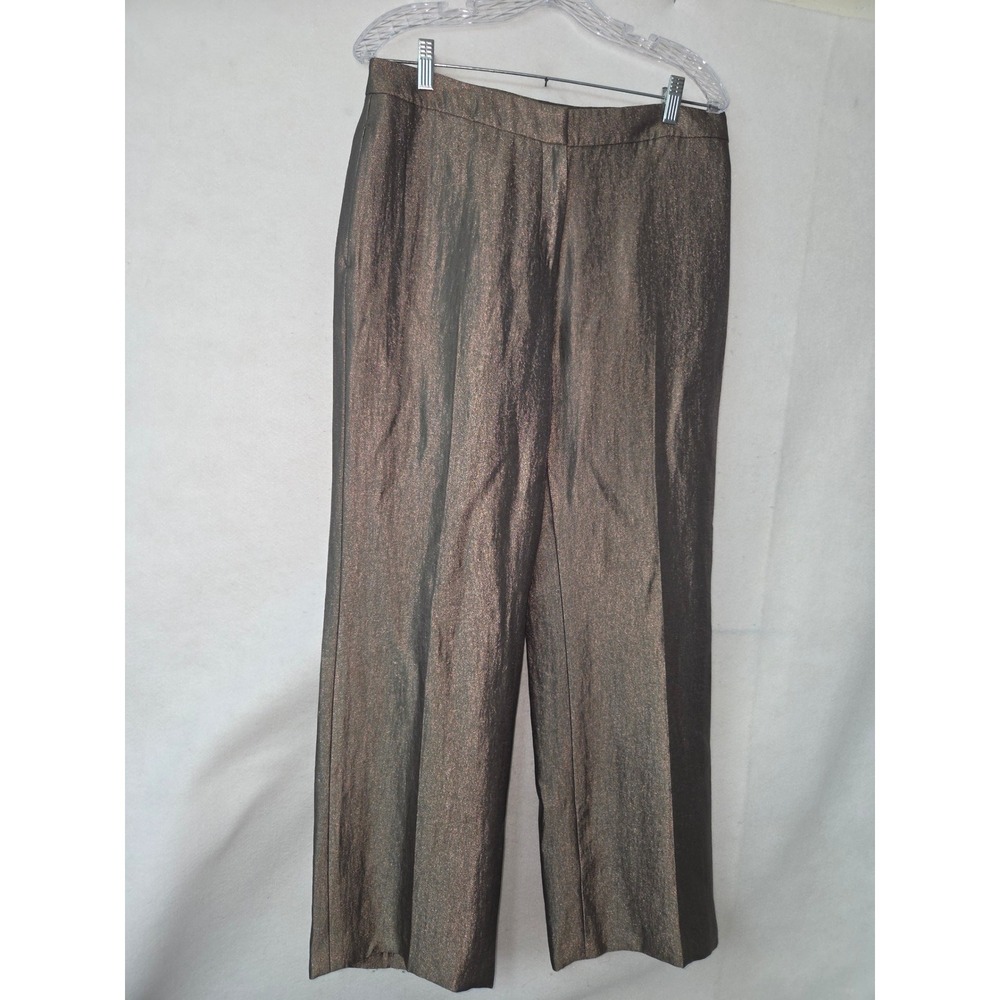 Kasper‎ Petite Metallic Bronze Wide Leg Dress Pants Trousers Size 10P Shimmer